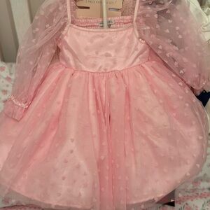 Pink Heart Patterned Dress with Sheer Sleeves (nwt)that